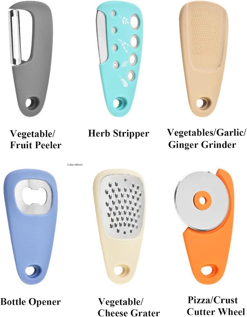 W. MM Kitchen Gadgets Set 6 Pieces, Space Saving Cooking Tools Kitchen Accessories-Garlic/Ginger Grinder, Cheese Grater, Vegetable/Fruit Peeler, Pizza Cutter, Herb Stripper, Bottle Opener, Gadgets Gift Set - Image 2